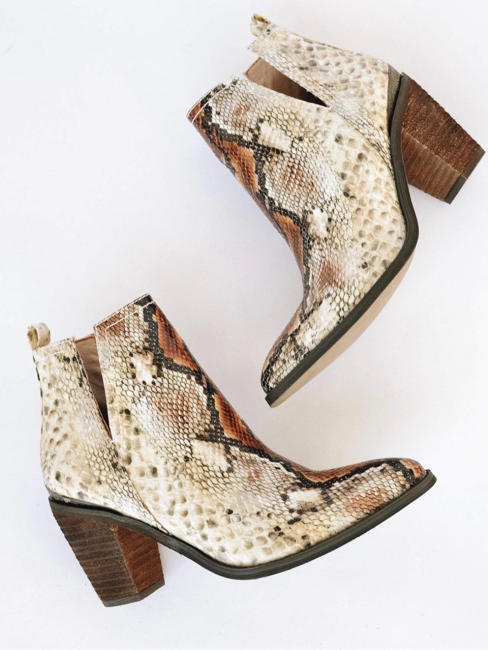 Very Volatile Snake-Print Cutout Ankle Boots in Cream and Brown